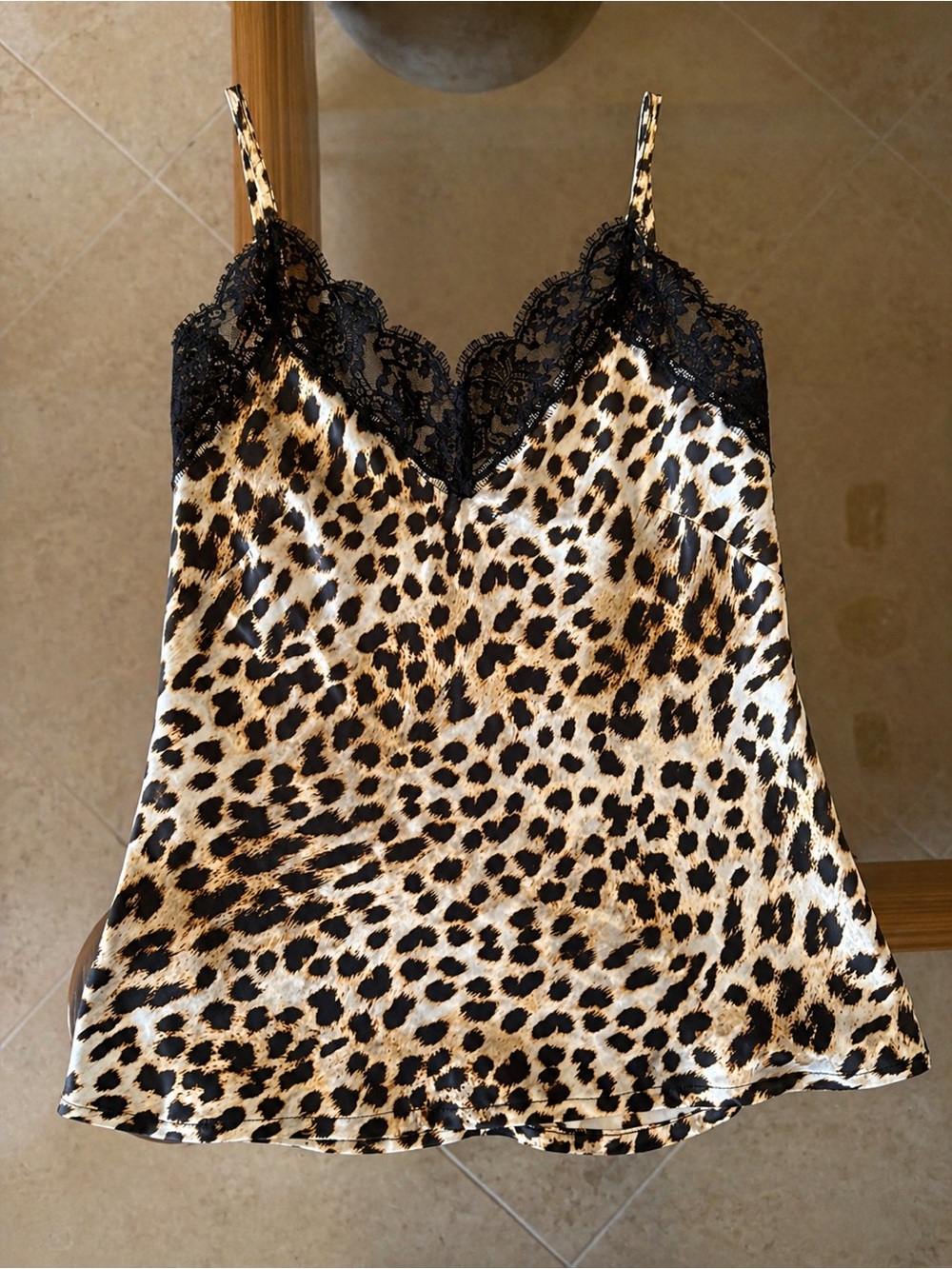 Nigel Curtiss Silk Leopard Lace Cami | Made in Italy | Size S